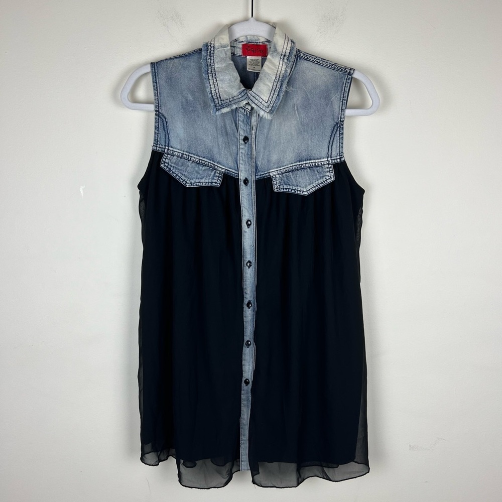 Red Tulips | Babydoll Y2K Fairy Grunge Whimsigoth Acidwash Sheer Black Top | M